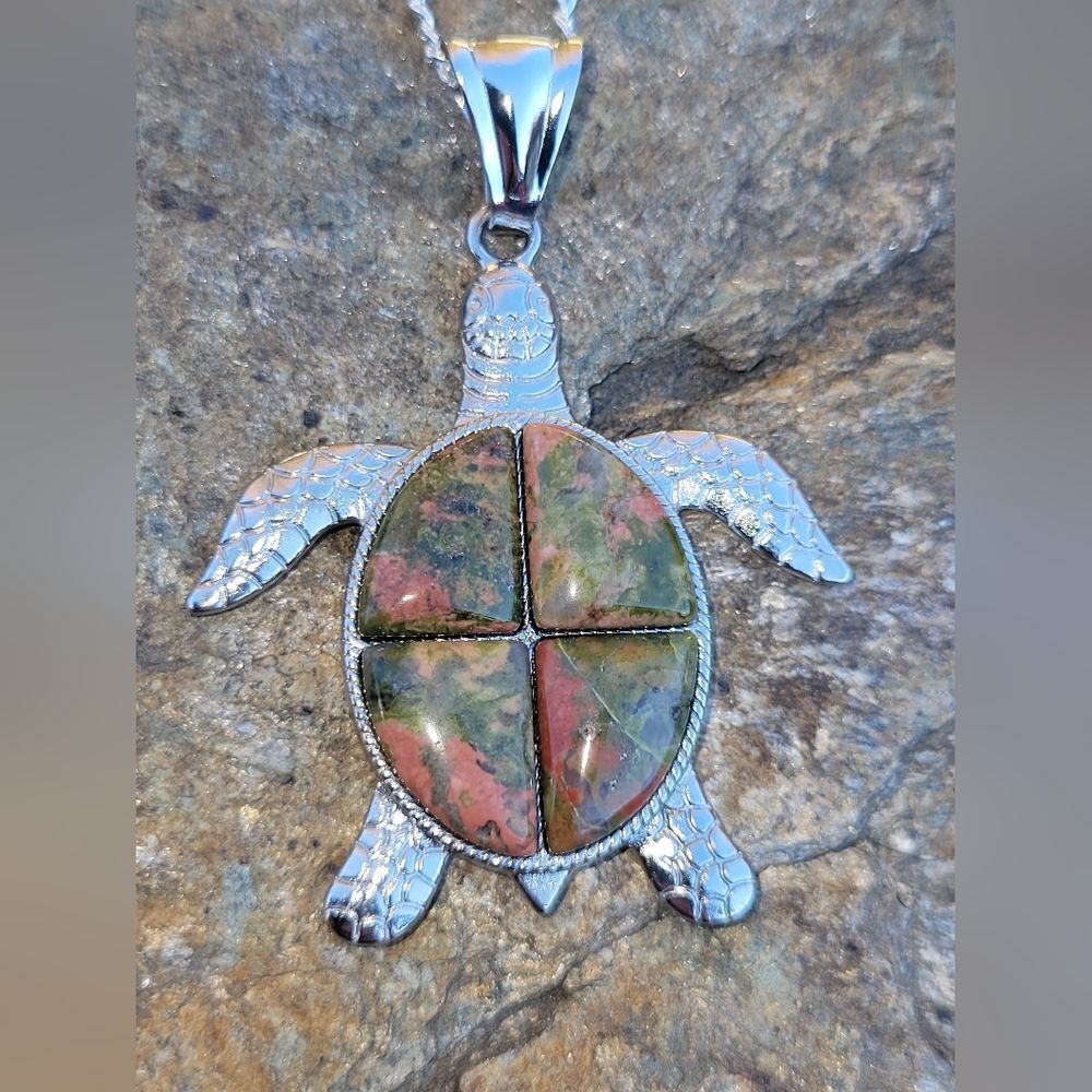 Unakite Turtle Necklace